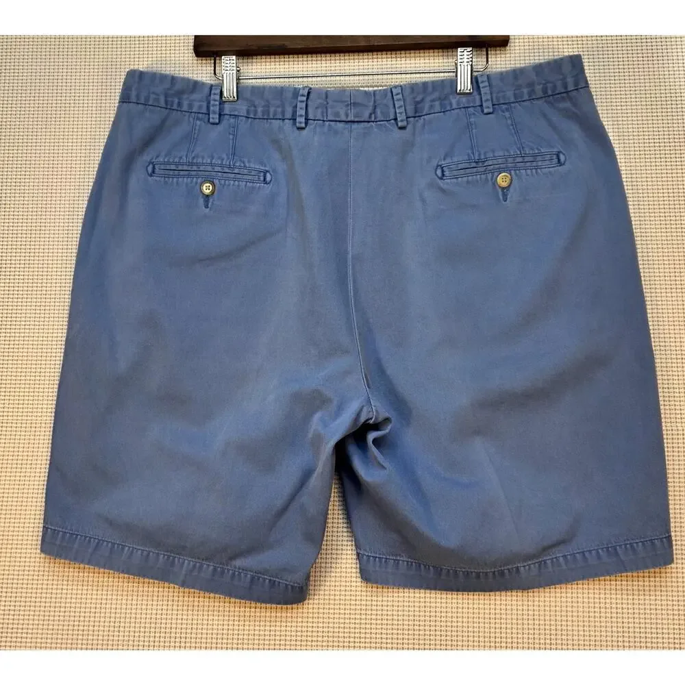 Peter Millar Men's Flat Front Chino Gold Shorts Size 42 Blue Washed Twill Casual